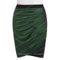 Grace Karin Acción Occidental Womens High Stretch Splicing Pleated Hips-Wrapped Falda corta de color verde oscuro CL008929-1